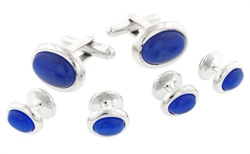 Dark Blue Cats Eye Cufflinks and Studs